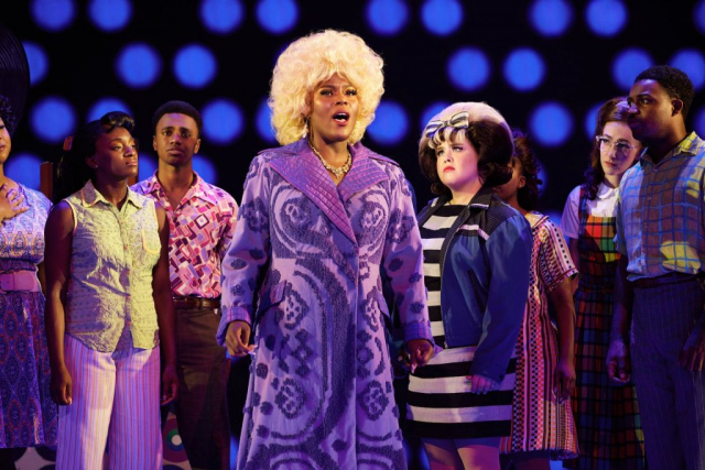 “I Know Where I’ve Been”–(center) Sandie Lee as Motormouth Maybelleand the Company ofHairspray. Photo: Jeremy Daniel.