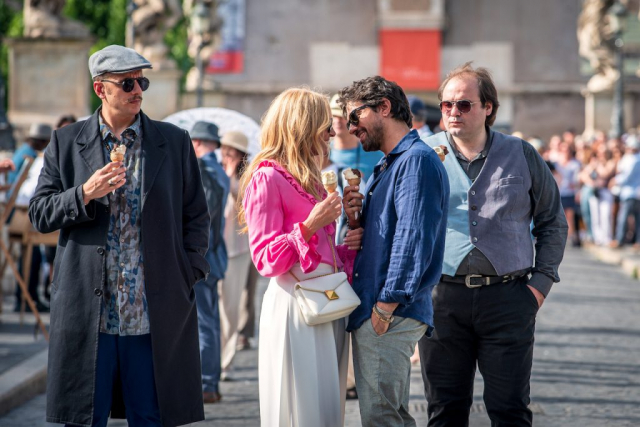 Eduardo Scarpetta,Toni Collette, Giulio Corso,Alfonso Perugini in MAFIA MAMMA. Courtesy of Bleecker Street