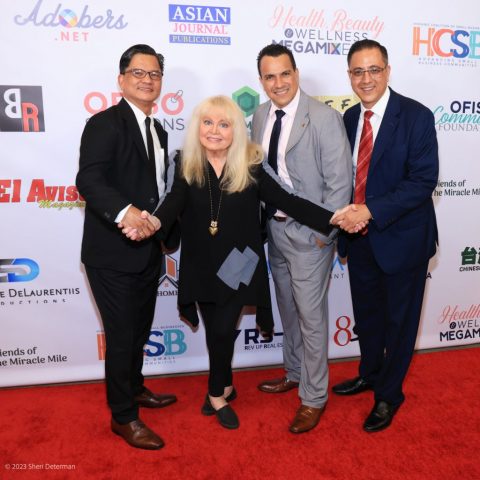 San Gabriel, California, USA. 27th July, 2023. Tony Chi-Su Gutierrez, actress Sally Struthers, Alexis Salamanca, and Angleo Varsobia attending the Health & Beauty Mega Mix Expo at the Hilton Los Angeles/San Gabriel in San Gabriel, California. Credit: Sheri Determan