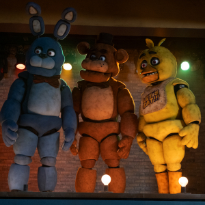 (from left) Bonnie, Freddy Fazbear and Chica in Five Nights at Freddy's, directed by Emma Tammi.