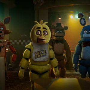 (from left) Foxy, Chica, Freddy Fazbear and Bonnie in Five Nights at Freddy's, directed by Emma Tammi.