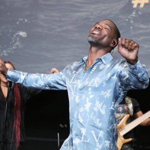 NORTH HOLLYWOOD, CALIFORNIA - NOVEMBER 06: Kirk Franklin performs during the BET+ premiere screening for "Kingdom Business" Season 2 at Television Academy's Wolf Theatre at the Saban Media Center on November 06, 2023 in North Hollywood, California. (Photo by Robin L Marshall/Getty Images for BET+ )