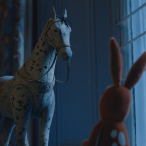 Wise Horse (voiced by Helena Bonham Carter) and Velveteen Rabbit (voiced by Alex Lawther) in "The Velveteen Rabbit," premiering November 22, 2023 on Apple TV+.
