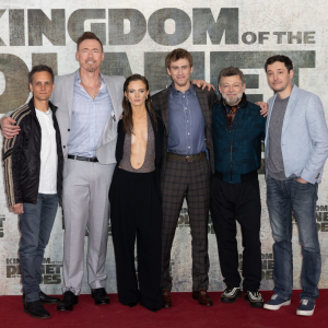 L to R) Joe Hartwick Jr., Kevin Durand, Freya Allan, Owen Teague, Andy Serkis and Wes Ball attend the UK Launch Event of 20th Century Studios’ 'Kingdom of the Planet of the Apes' at BFI IMAX Waterloo, London, on April 25, 2024. (Photo by StillMoving.Net for Disney)