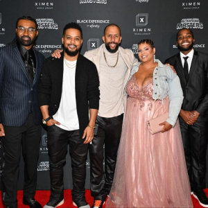 (L-R) Producer Delmar Washington (Ximen Media), comedian Ron G., comedian and producer Affion Crockett, comedian Kanisha Buss, and comedian Brandon Lewis. (Photo Credit: Earl Gibson III for Black Experience on Xfinity)