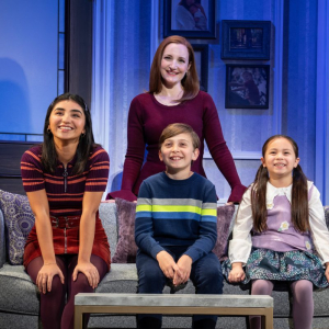 (L to R) Giselle Guiterrez (Lydia Hillard), Maggie Lakis (Miranda Hillard), Cody Braverman (Christopher Hillard), and Emerson Mae Chan (Natalie Hillard) Photo credit: Joan Marcus