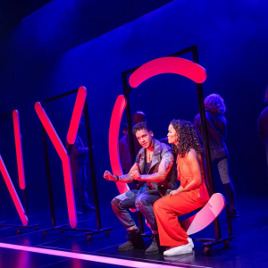 Tyler Hardwick as PJ and Britney Coleman as Bobbie in the North American Tour of COMPANY. Photo credit: Matthew Murphy for MurphyMade