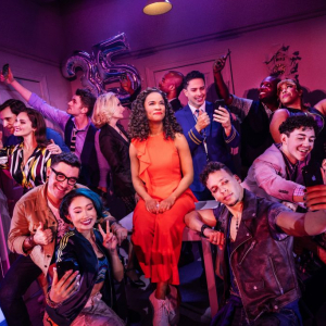 Britney Coleman as Bobbie (center) and the North American Tour of COMPANY.