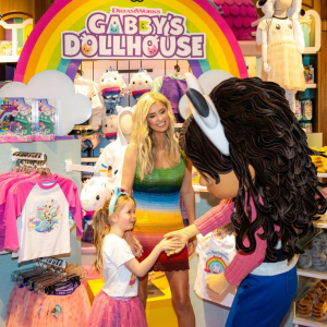 Nicky Hilton and daughter Teddy Rothschild join Gabby of “Gabby's Dollhouse” at Universal Studios Hollywood as they purr-ruse exclusive new merchandise inspired by the hit preschool show now streaming on Netflix/ Photo Credit: Hamilton Pytluk / Universal Studios Hollywood