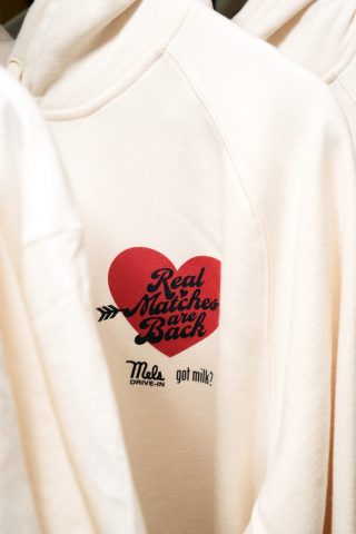 WEST HOLLYWOOD, CALIFORNIA - OCTOBER 08: Sweatshirts are seen  as 'Love Island USA' star Kordell Beckham kicks off cuffing season with the creators of iconic 'Got Milk?' to debut "Real Matches are Back" campaign at Mel's Drive In on October 08, 2024 in West Hollywood, California. (Photo by Presley Ann/Getty Images for California Milk Processor Board - Creators of Iconic 'GOT MILK?'