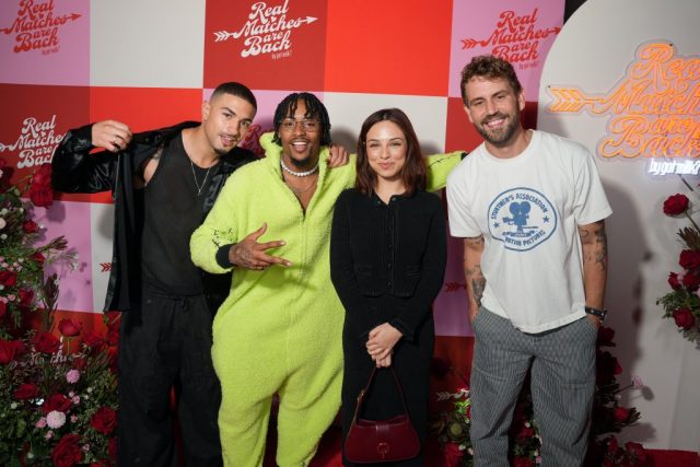 WEST HOLLYWOOD, CALIFORNIA - OCTOBER 08: (L-R) Miguel Harichi, Kordell Beckham, Fiona Palomo, and Nick Viall pose as 'Love Island USA' star Kordell Beckham kicks off cuffing season with the creators of iconic 'Got Milk?' to debut "Real Matches are Back" campaign at Mel's Drive In on October 08, 2024 in West Hollywood, California. (Photo by Presley Ann/Getty Images for California Milk Processor Board - Creators of Iconic 'GOT MILK?')