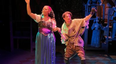 Photo 1 – (l to r) Bimei Flores (Esmeralda) and CJ Cruz (Quasimodo) in The Hunchback of Notre Dame – Photo by Steve Moyer copy