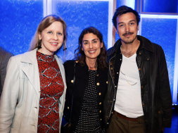 Executive Vice President of Actual Films Justin Nagan, PBS SoCal Chief Content Officer Tamara Gould and Artist Cannupa Hanska Luger gather post-screening at PBS SoCal’s ART & SCIENCE COLLIDE premiere at The Getty Center on October 14, 2025.
