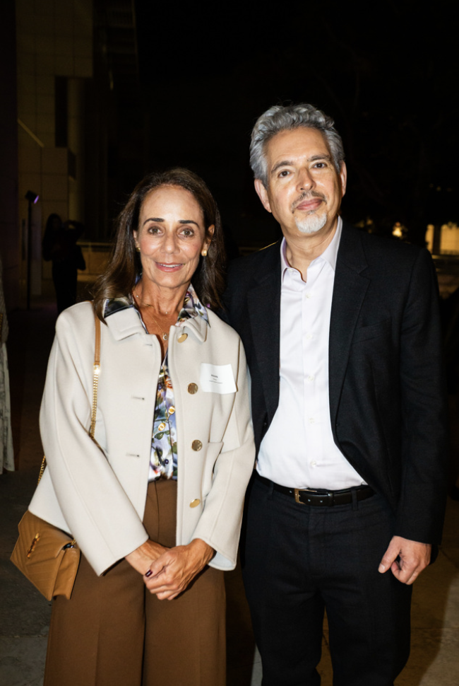 Getty Trustee Antonieta M. Arango and Getty Research Institute Interim Director Andrew Perchuk at PBS SoCal’s ART & SCIENCE COLLIDE premiere at The Getty Center on October 14, 2025.
