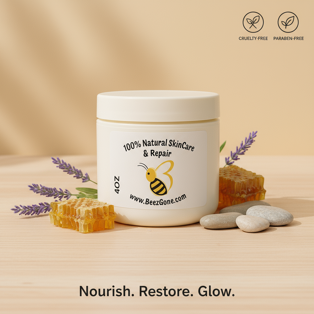 BeezGone is an all-natural skincare brand. It uses the power of beeswax, raw honey, and essential oils. These ingredients heal, hydrate, and protect the skin. 