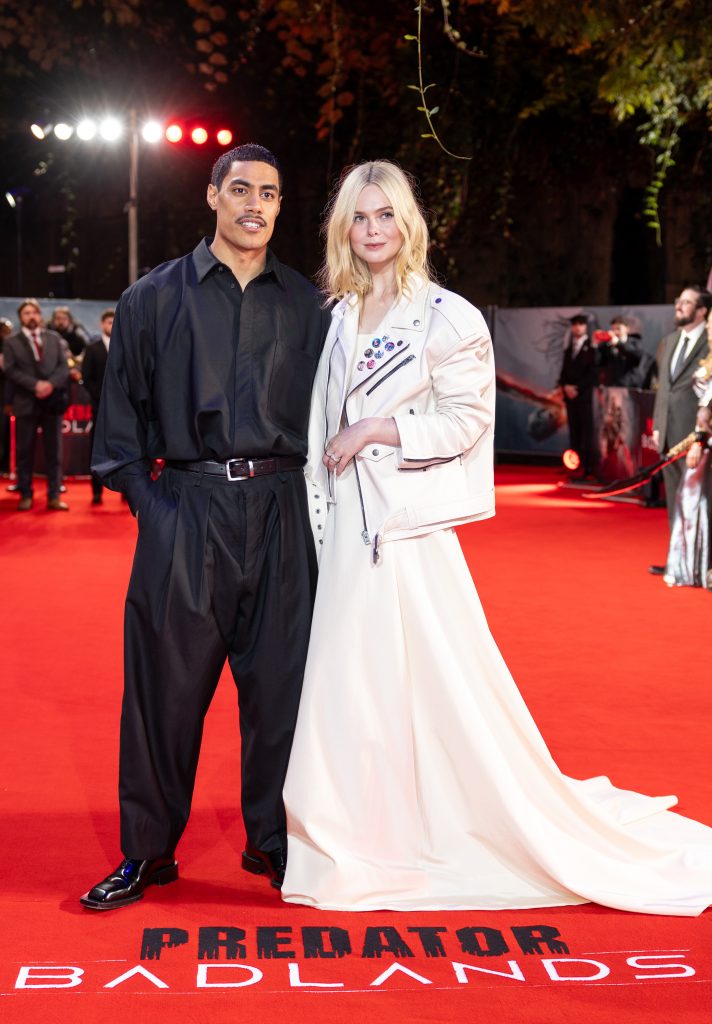 Dimitrius Schuster-Koloamatangi and Elle Fanning attend the UK Special Screening of 20th Century Studios' 'Predator: Badlands' at BFI IMAX, London on October 27th, 2025. (Photo by StillMoving.Net for The Walt Disney Company Limited)