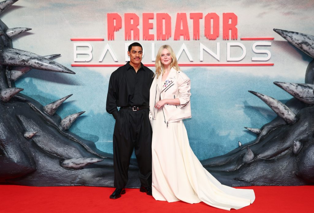 LONDON, ENGLAND - OCTOBER 27: (L-R) Dimitrius Schuster-Koloamatangi and Elle Fanning attend the UK Special Screening of 20th Century Studios' 'Predator: Badlands' at BFI IMAX on October 27, 2025 in London, England. (Photo by Tim P. Whitby/Getty Images for The Walt Disney Company Limited)